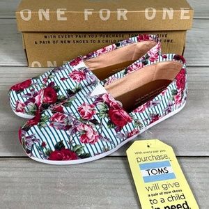 Toms Classic Floral Stripes w/Rose White Pink Blue
